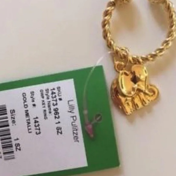 NWT LILLY PULITZER GWP GOLD METALLIC KEY RING COLLECTABLE WITH ELEPHANT CHARM - Picture 4 of 4